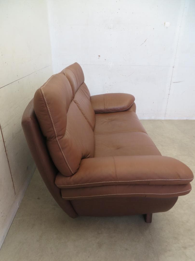 美品■カリモク■32.6万■ZT83■本革■2人掛けソファ■ブラウン■ハイバック