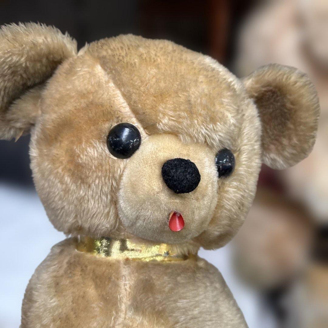 ベージュのぬいぐるみ 赤い舌付き 約50cm vintage