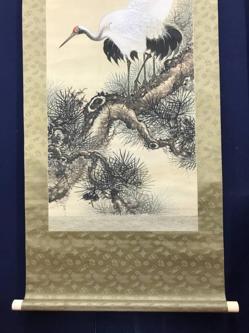 【真作】雲陵/松上双鶴画賛/鶴図/松鶴図/掛軸/名家伝来/AC-506