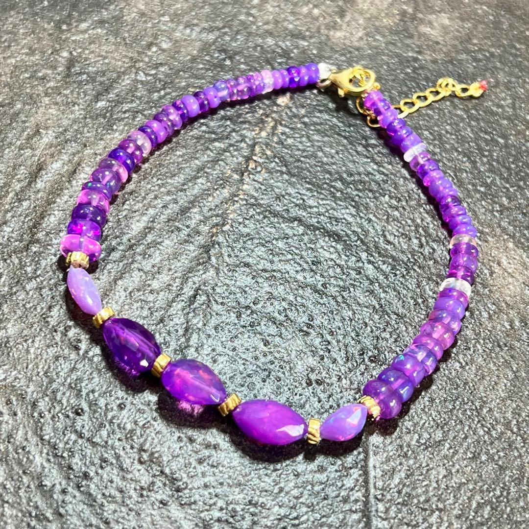 パープルファイヤーオパール　タンブルブレスレット　ラベンダー　2