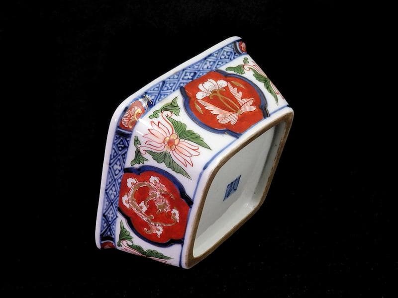 古伊万里　金襴手　欄干に芭蕉葉の図　四方角向付　A105AS-BQi