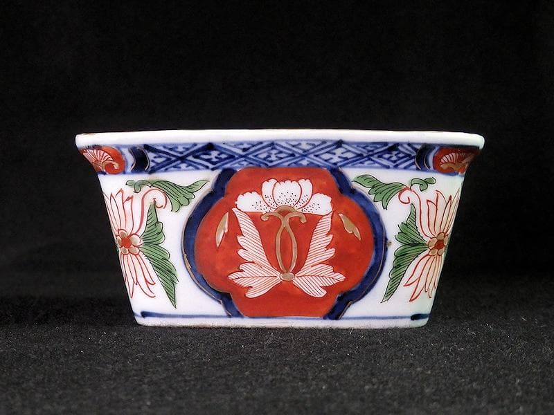 古伊万里　金襴手　欄干に芭蕉葉の図　四方角向付　A105AS-BQi