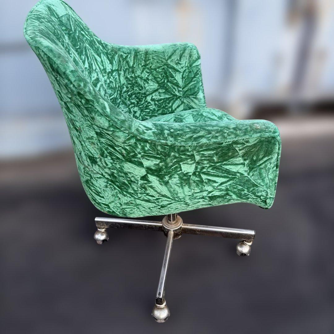 ベロア椅子　4脚有り　レトロ　昭和　希少　グリーン アームチェア ファブリック