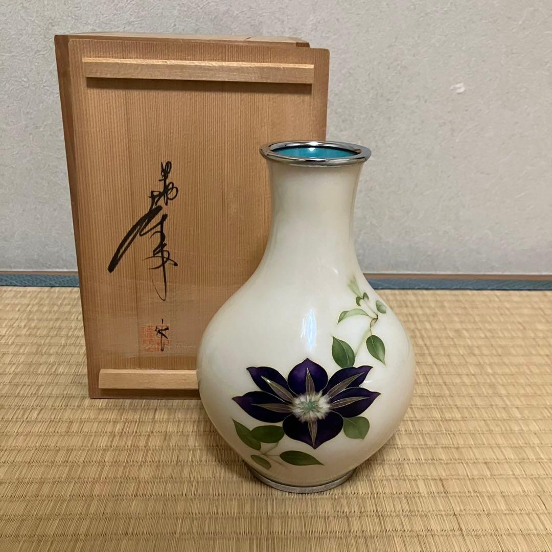 七宝焼　花瓶　田村幸夫