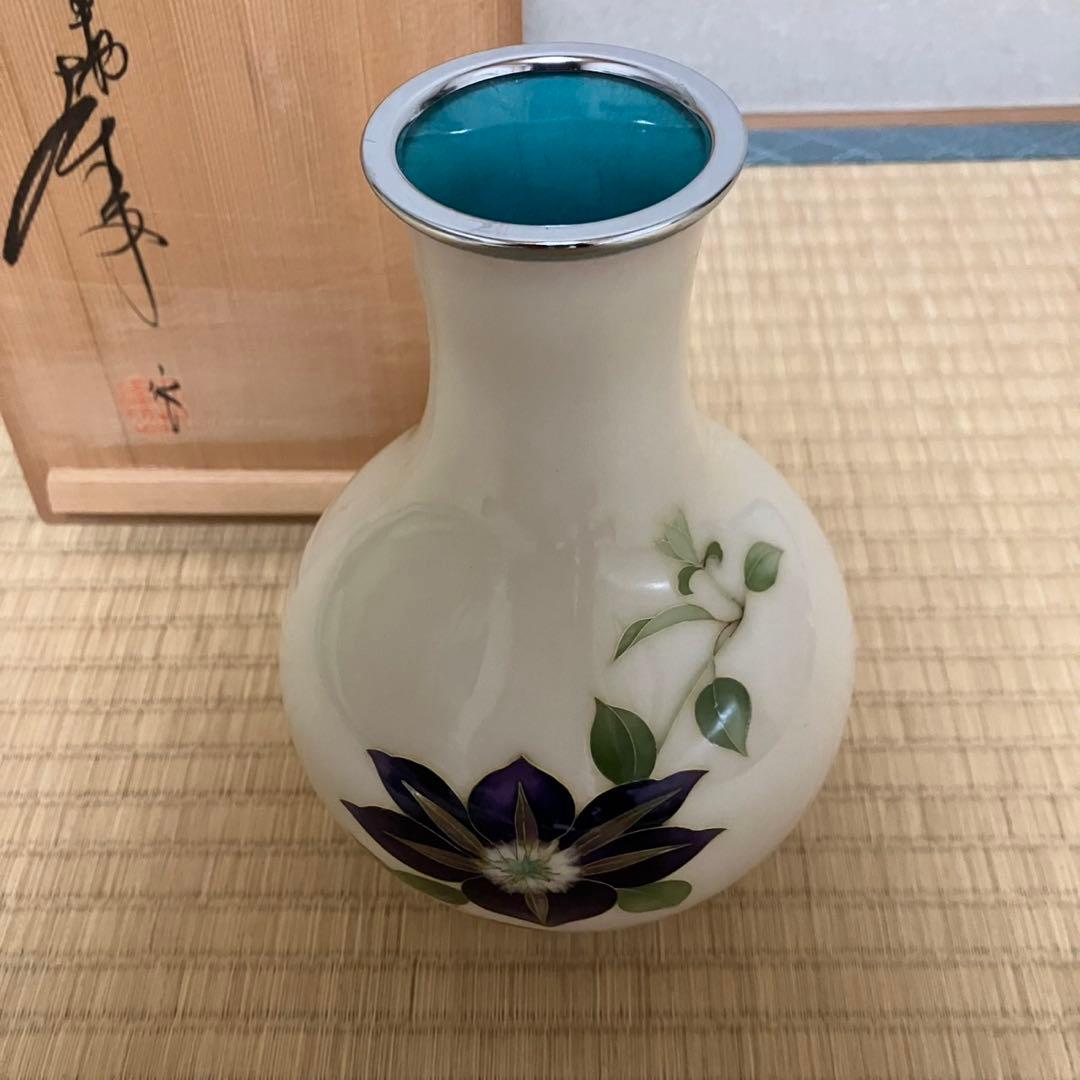 七宝焼　花瓶　田村幸夫