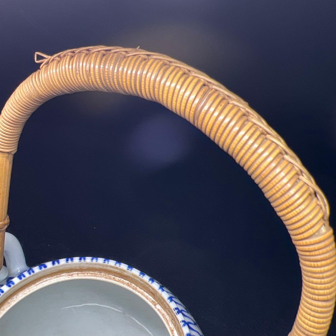 平安名工　楽亭造　染付網手水次　持ち手込高さ約21㎝　東Y8-0310☆2F