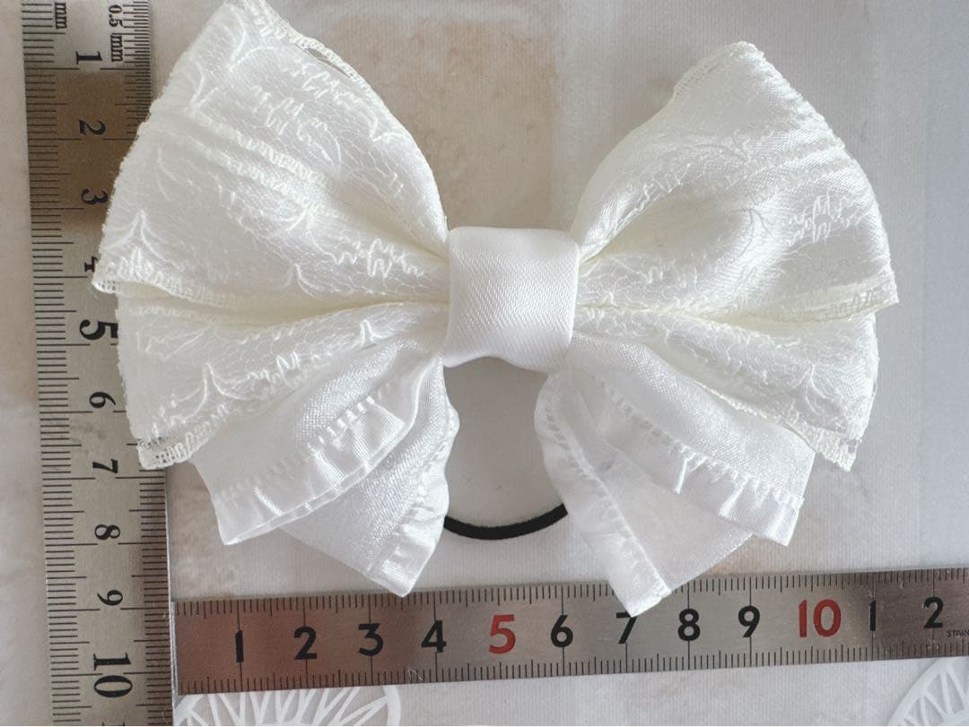 No.17リボンヘアゴム☆ハンドメイド☆サテン・レース☆ホワイト