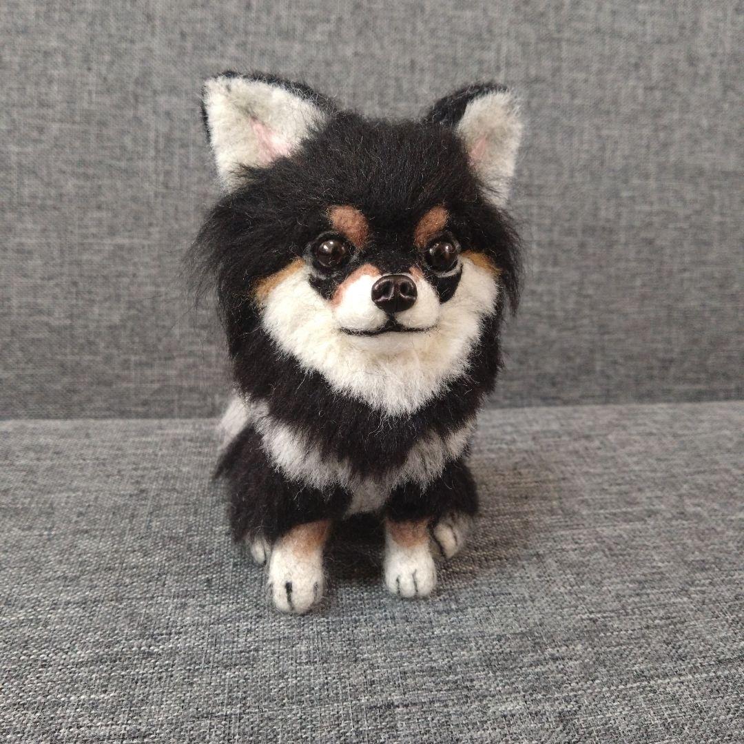 羊毛フェルト　チワワ　ブラックタン　犬　ハンドメイド　置物