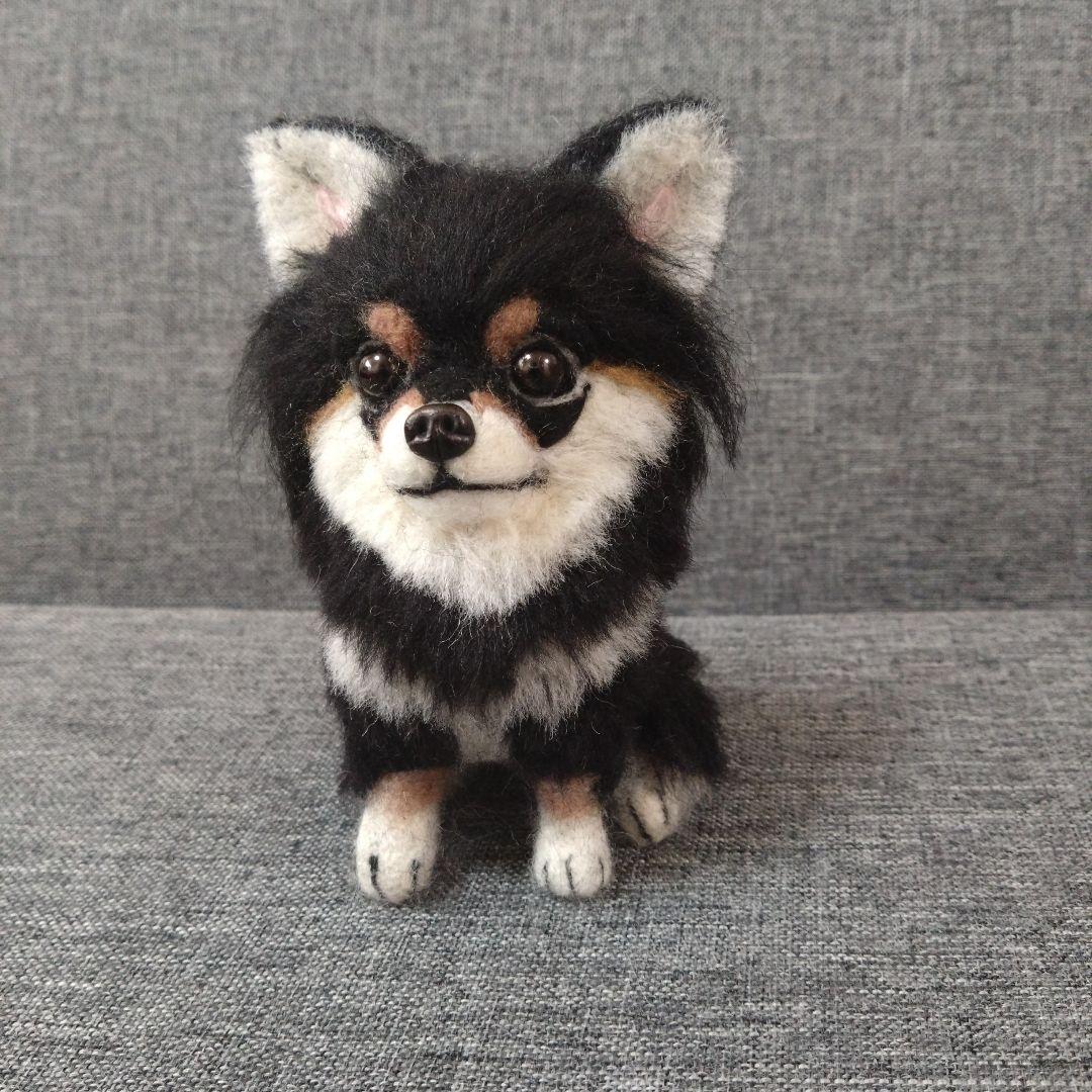 羊毛フェルト　チワワ　ブラックタン　犬　ハンドメイド　置物