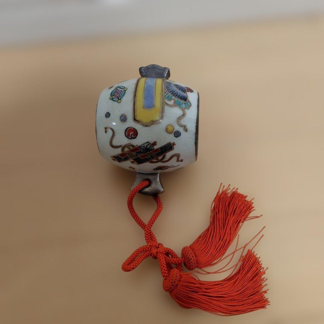 陶器製打ち出の小槌置物 赤い房飾り付き　美品♡