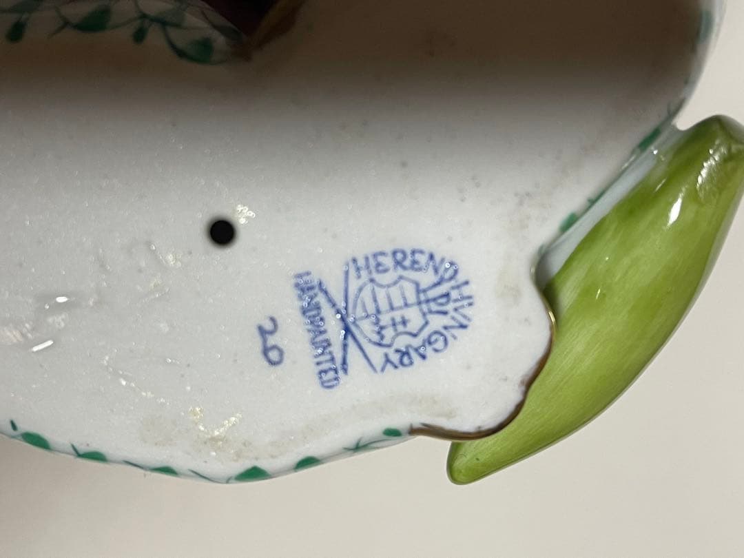 HEREND ヘレンド　２羽のうさぎとコーン　グリーン