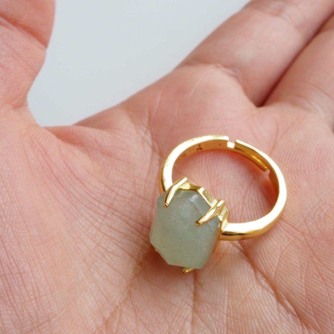 《1点限定/現品です》大粒☆グリーンストロベリークォーツのフリーサイズリング