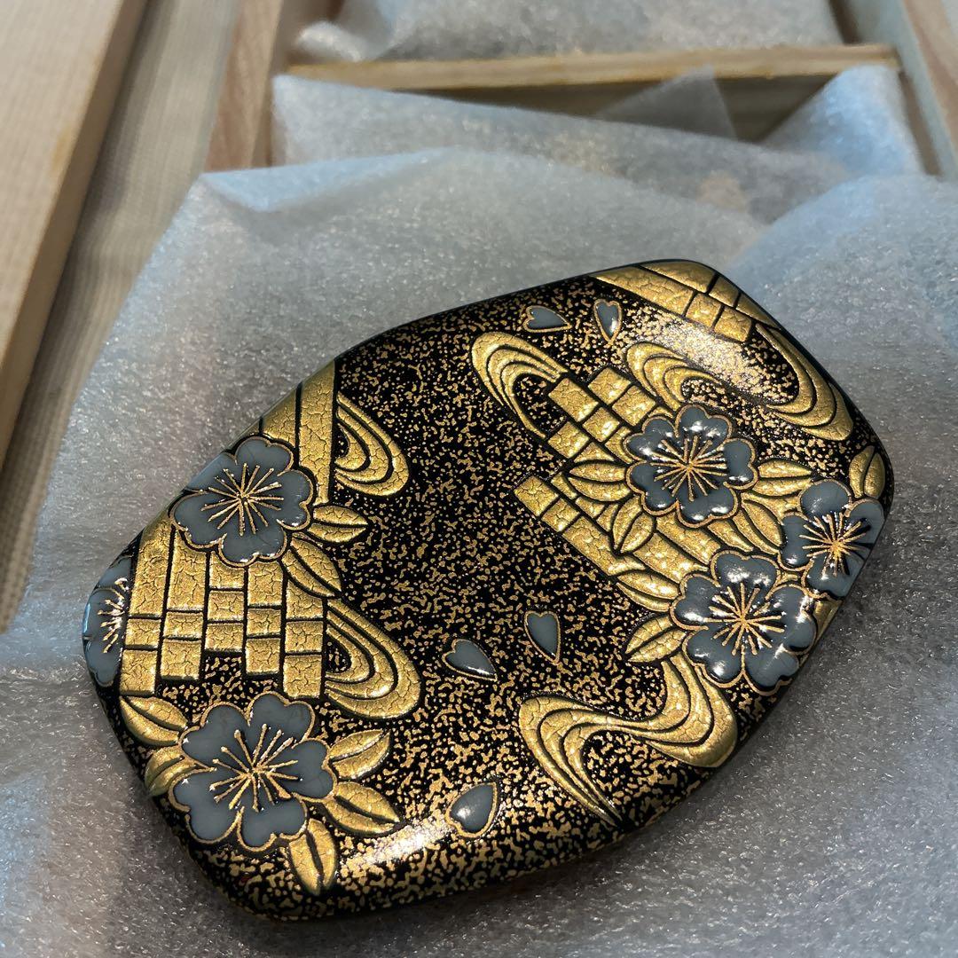 幸楽窯　金箔と桜　高級陶磁器製箸置き5個　木箱入り未使用保管品