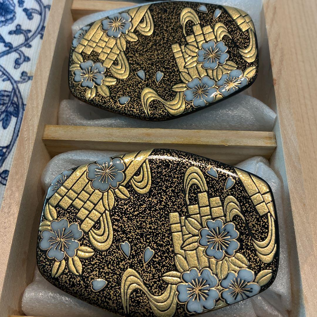 幸楽窯　金箔と桜　高級陶磁器製箸置き5個　木箱入り未使用保管品