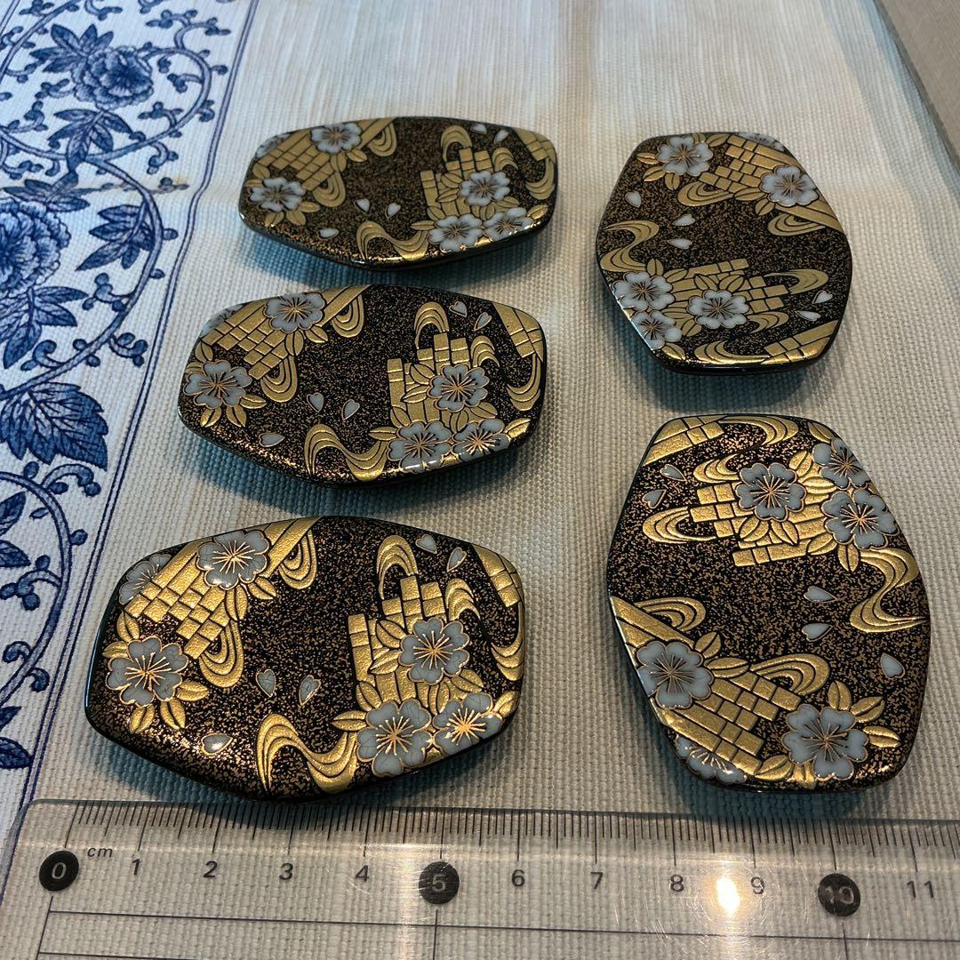 幸楽窯　金箔と桜　高級陶磁器製箸置き5個　木箱入り未使用保管品