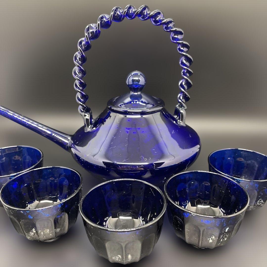 新品未使用　カメイガラス 長崎チロリ　瑠璃色　冷酒ちろり　杯　5個