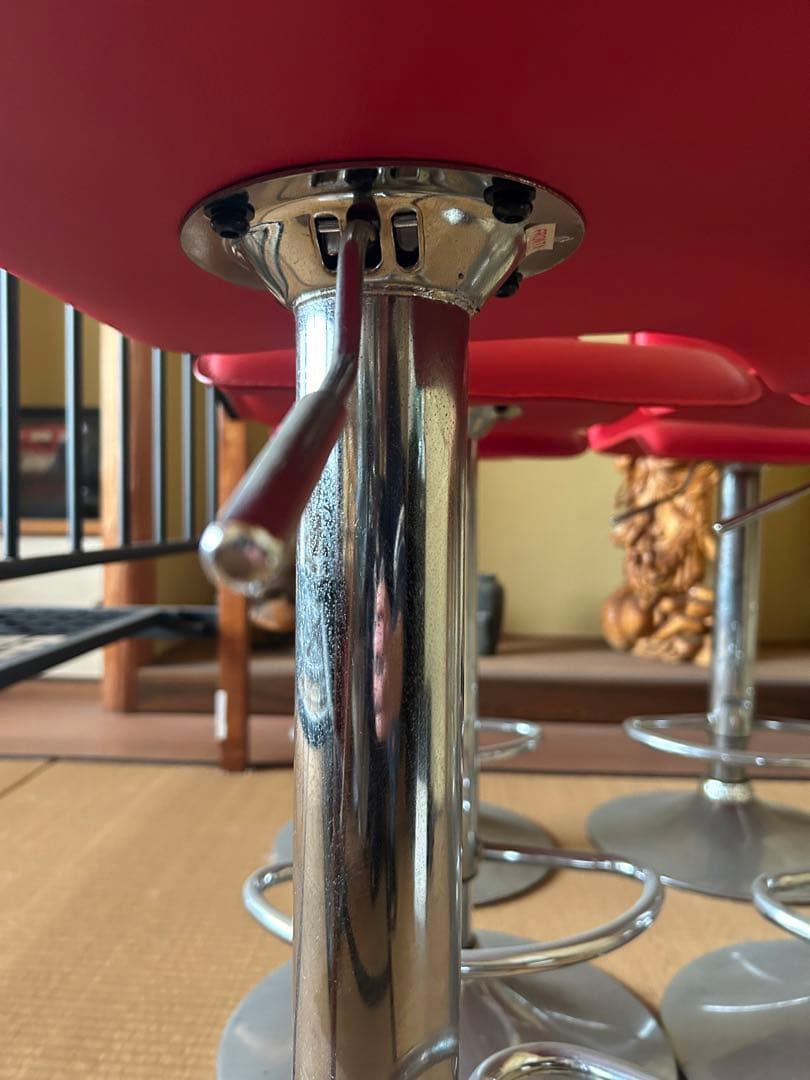 引き取り可 カウンターチェア 7脚セット レッド 昇降式 バーチェア