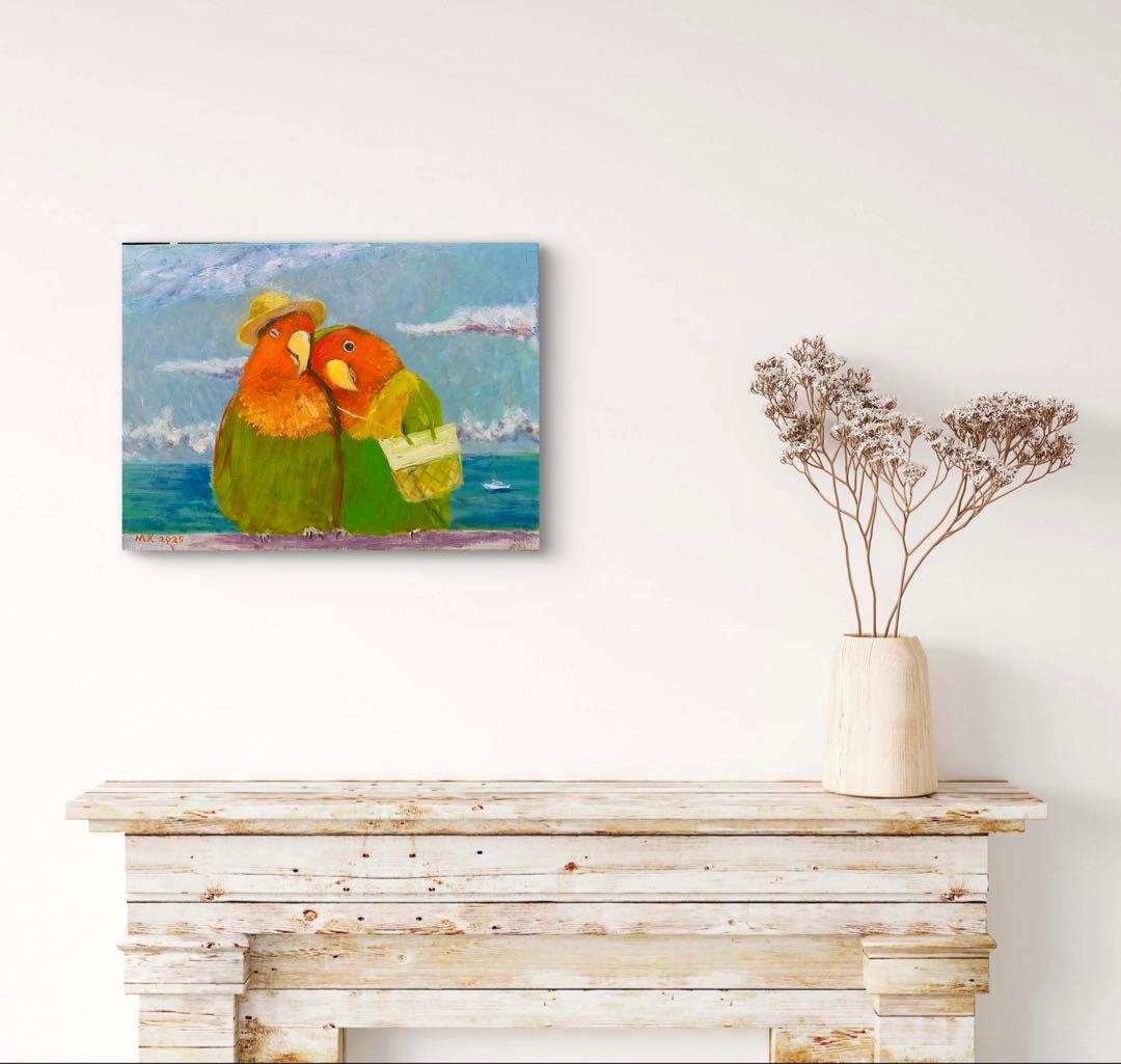 二羽の鳥 絵画 油彩画 油絵 F4 oil painting art