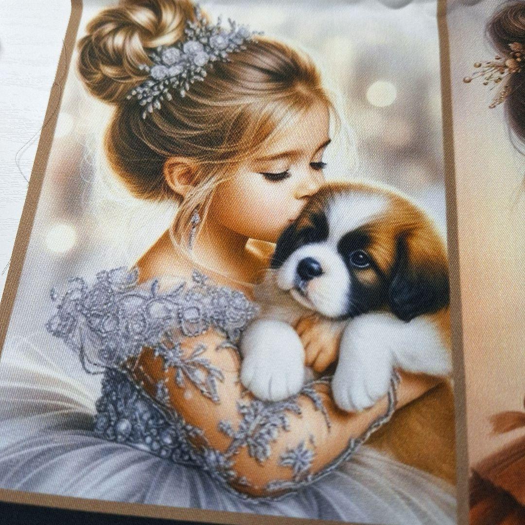 可愛い女の子とヨーキーパネル生地　ハンドメイド