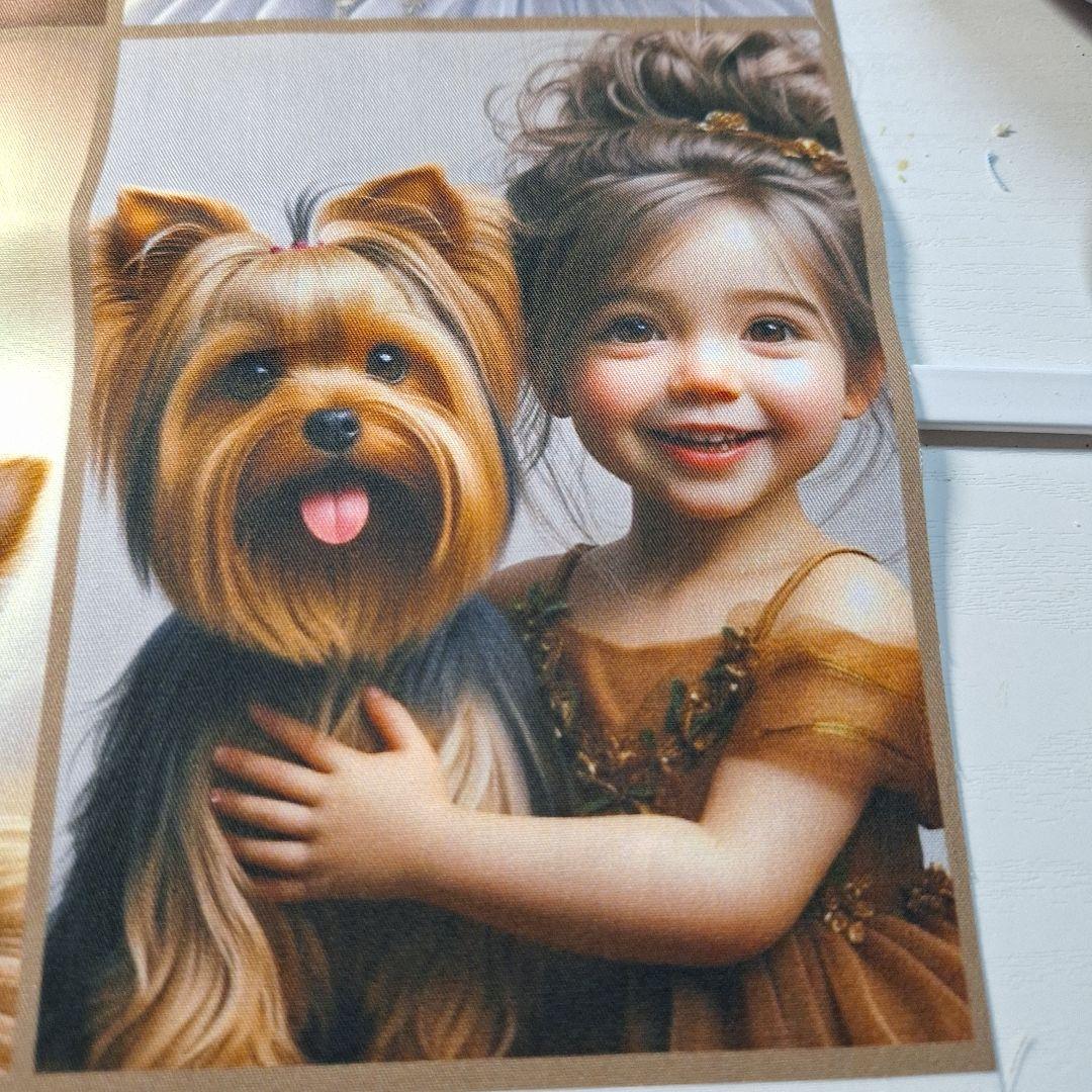 可愛い女の子とヨーキーパネル生地　ハンドメイド