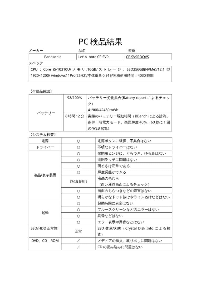 レッツノートCF-SV9/Core i5（10世代）/メモリ16GB/SSD