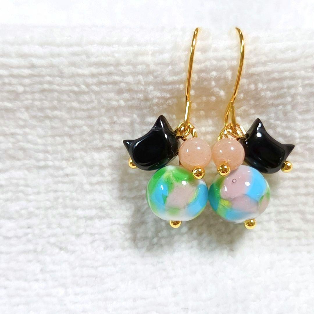 専用です☆猫さんとガラスのトンボ玉とオレンジムーンストーンのピアス　他3品