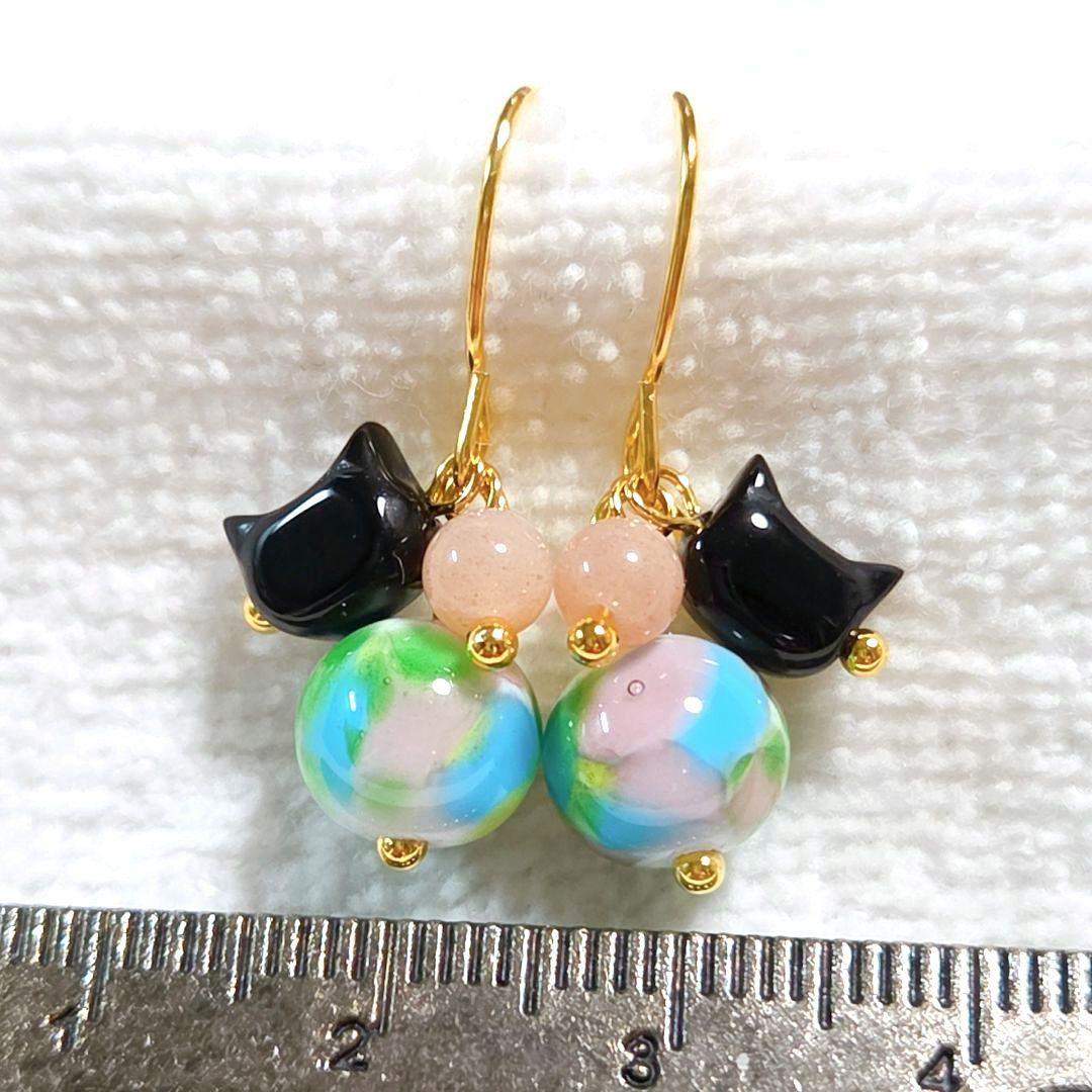 専用です☆猫さんとガラスのトンボ玉とオレンジムーンストーンのピアス　他3品