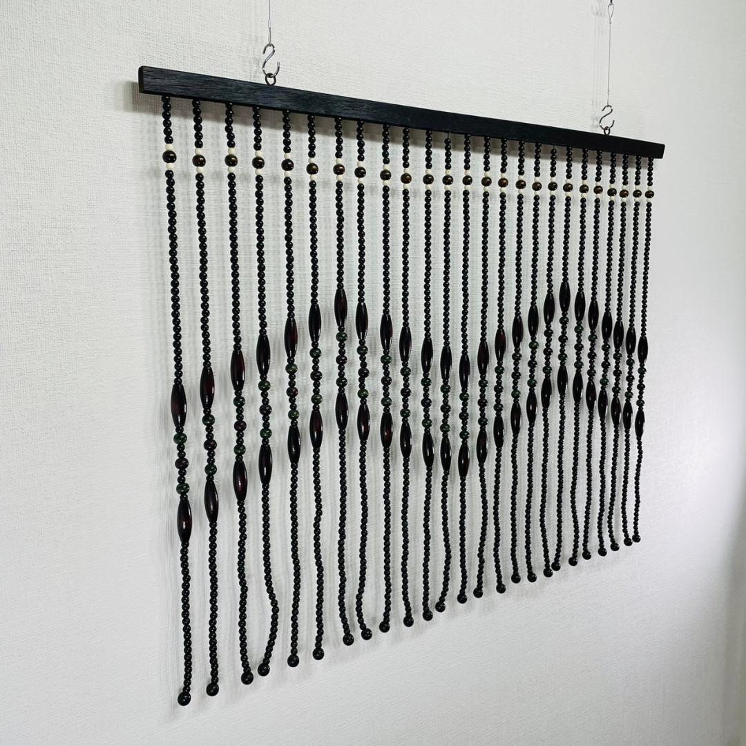 昭和レトロ 珠のれん ウッドビーズ カーテン ヴィンテージ 黒×茶×緑 木製