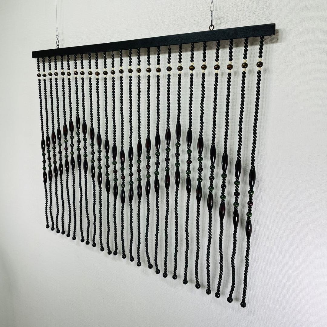 昭和レトロ 珠のれん ウッドビーズ カーテン ヴィンテージ 黒×茶×緑 木製