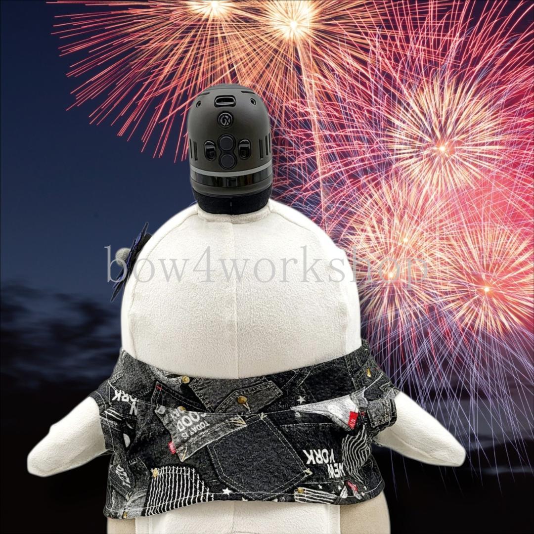 ラボット LOVOT ラボットの服ハンドメイド　デニム風プリント甚平＆お花飾り