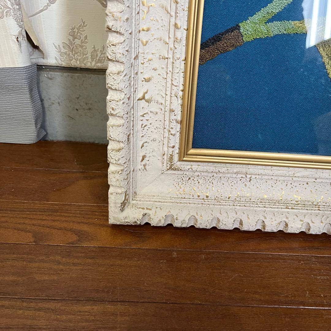 【アンティーク】額装 額縁 刺繍画 松島文化刺繍 泰山木 花 インテリア雑貨