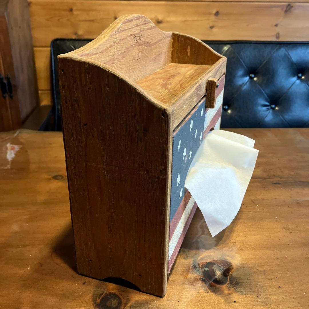 アンファン　星条旗柄　小物置き付きティッシュケース　アメリカンカントリー