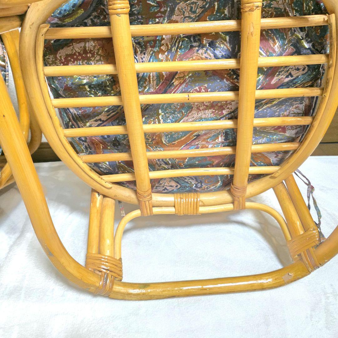 538【美品】ラタン 藤 アームチェア２脚セット ローチェア 昭和レトロ