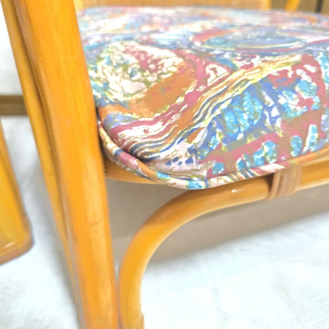 538【美品】ラタン 藤 アームチェア２脚セット ローチェア 昭和レトロ