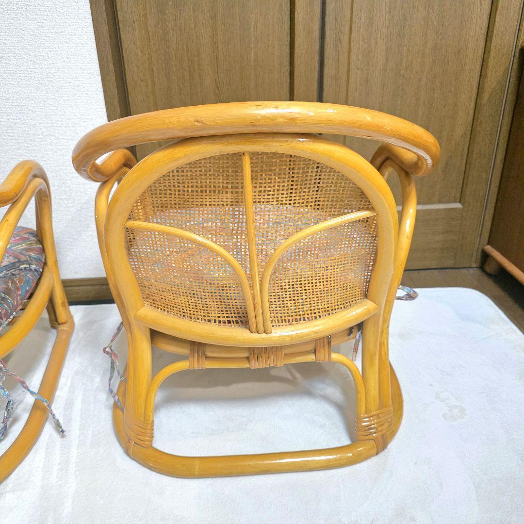 538【美品】ラタン 藤 アームチェア２脚セット ローチェア 昭和レトロ