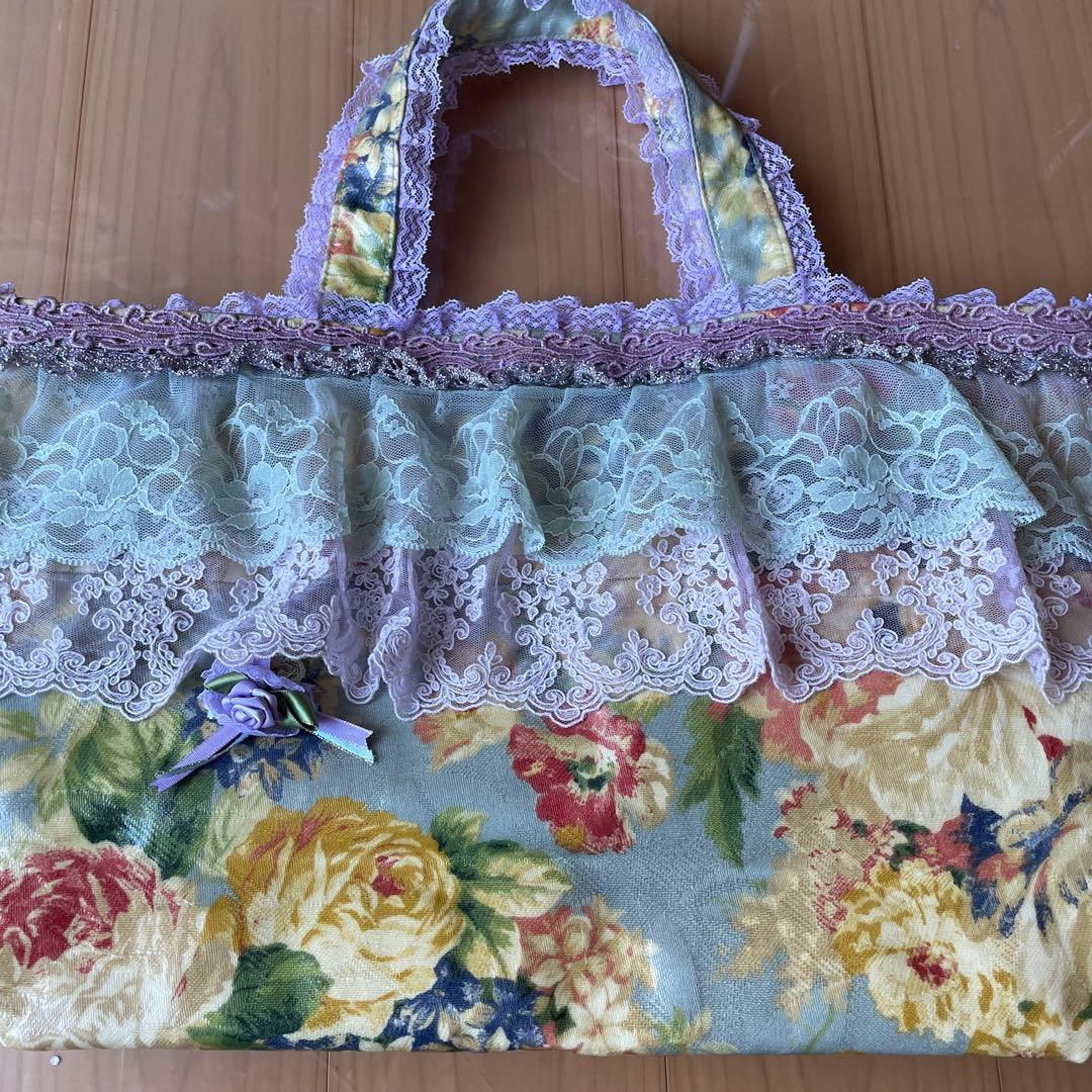 希少【未使用品】Chimakiちまき花柄ビニール製&レース付き バッグ