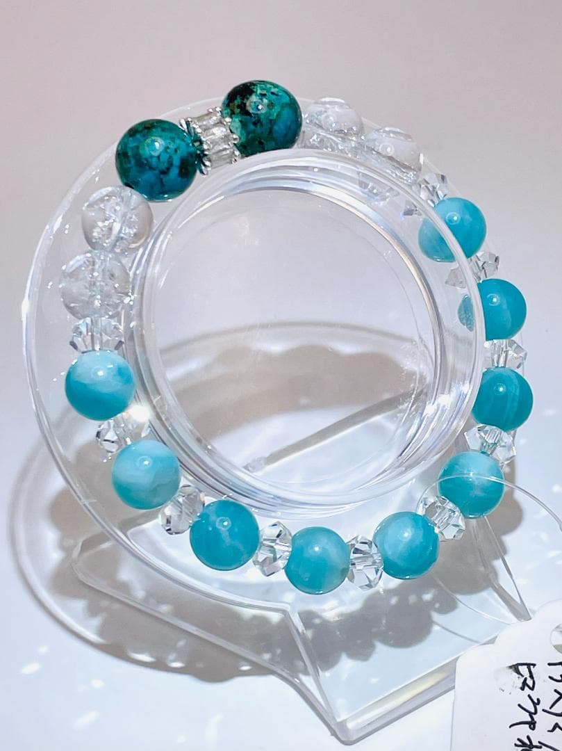 【グリーンブルークリソコラ/アイスアマゾナイト/ヒマラヤ水晶】内径約16cm