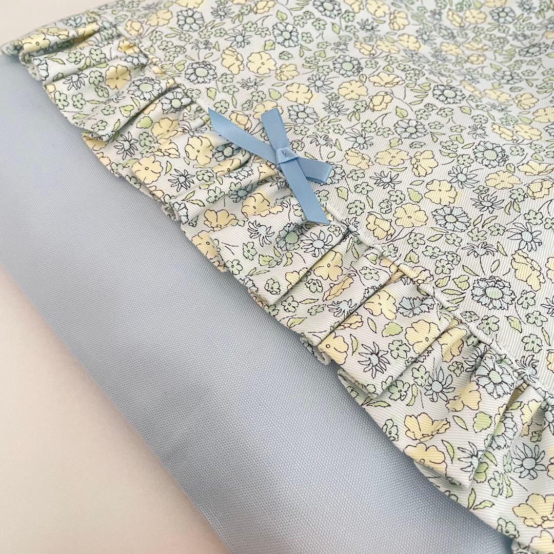 入園・入学　花柄　水色　レッスンバッグ、上履き入れ、着替え袋、給食袋