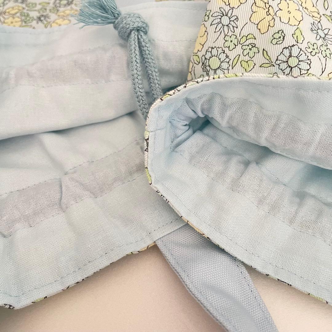 入園・入学　花柄　水色　レッスンバッグ、上履き入れ、着替え袋、給食袋