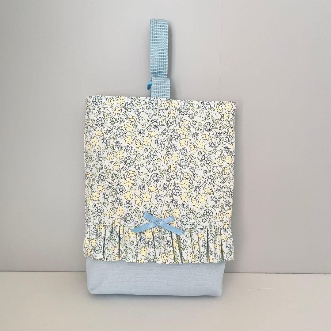 入園・入学　花柄　水色　レッスンバッグ、上履き入れ、着替え袋、給食袋