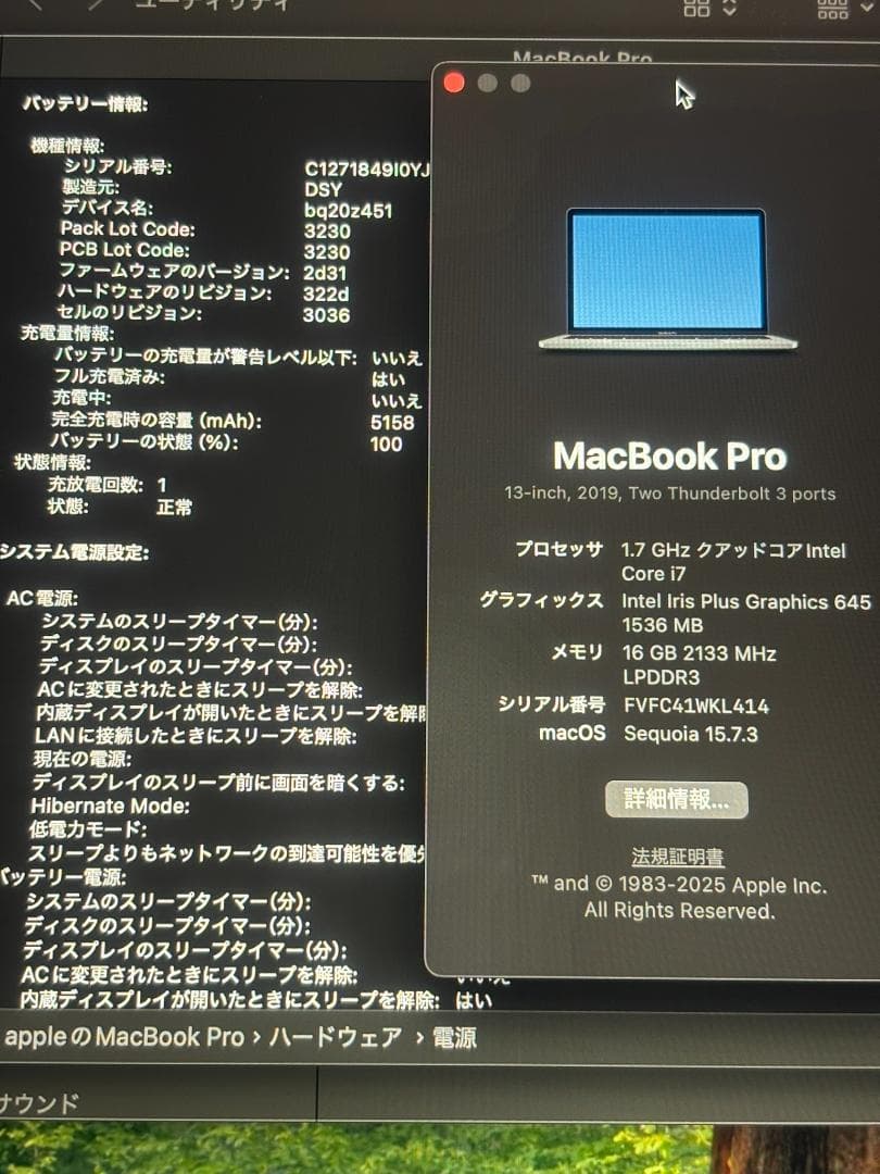 【大幅値下げ】MacBookPro 2019 Corei7・16GB・256GB