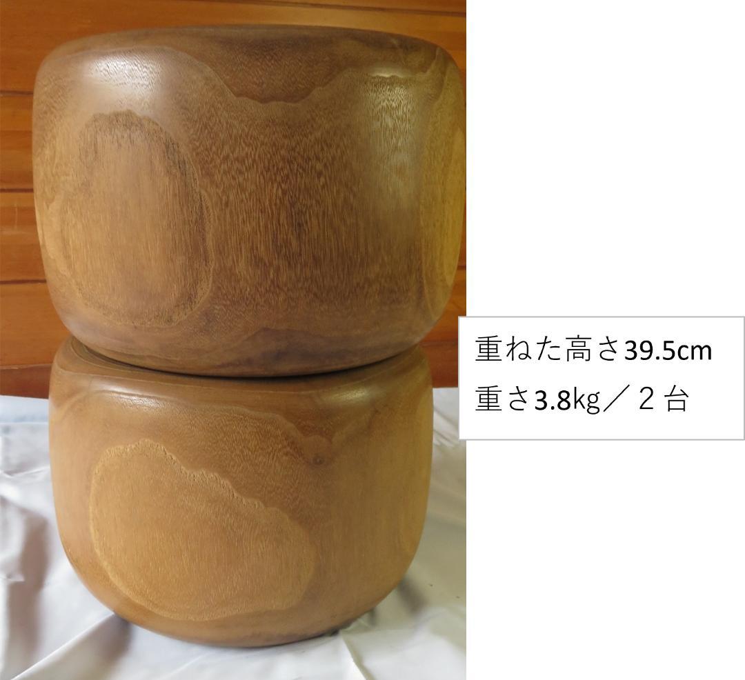 桐「削り出し丸火鉢・植栽鉢へも」　一対（２台）