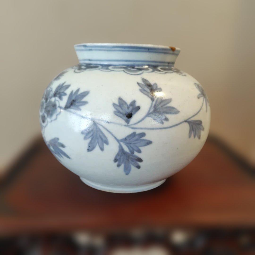 李朝染付壺　花入