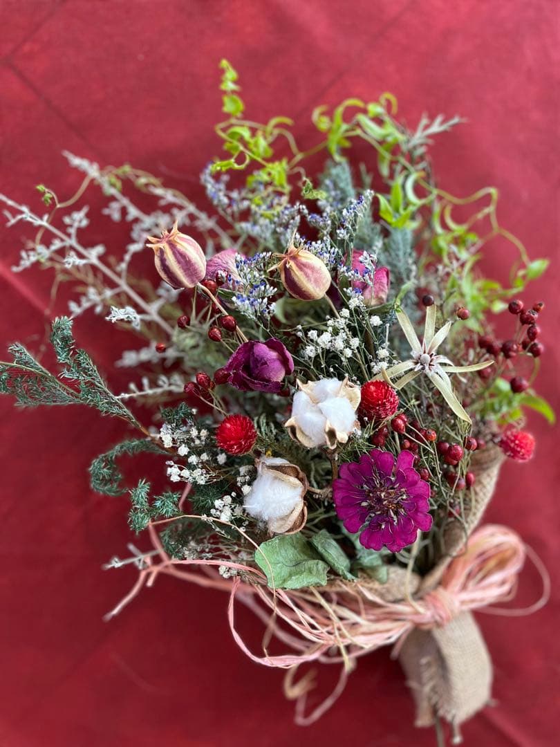 ドライフラワー花束　春一番のドライフラワースワッグ　インテリアスワッグ