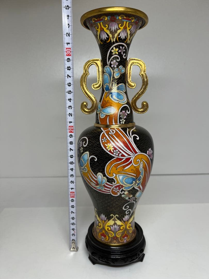 七宝　花瓶　花蝶文　高さ34.5cm 東K8-0227☆1Fトヒウサ
