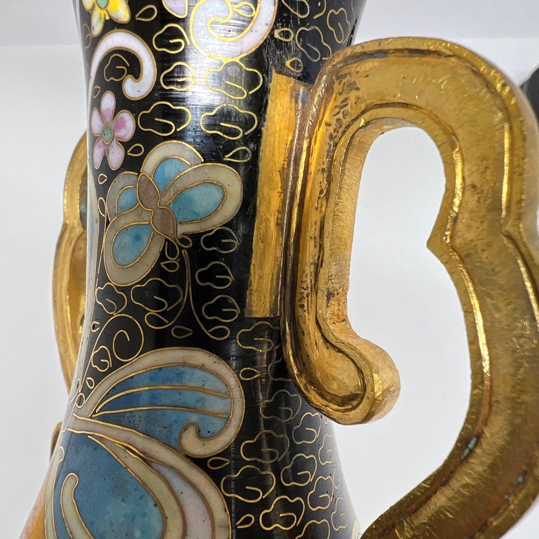 七宝　花瓶　花蝶文　高さ34.5cm 東K8-0227☆1Fトヒウサ