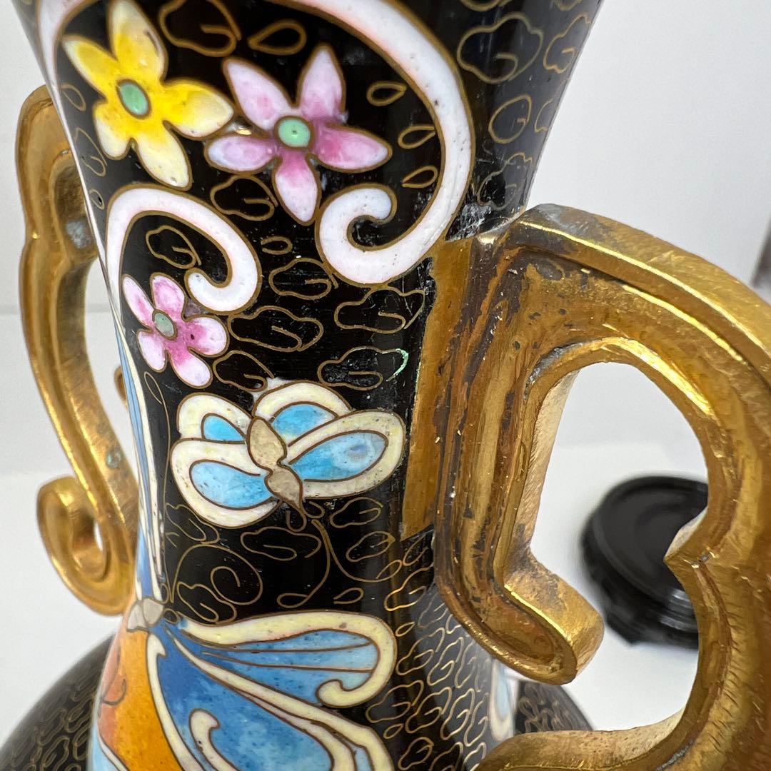 七宝　花瓶　花蝶文　高さ34.5cm 東K8-0227☆1Fトヒウサ