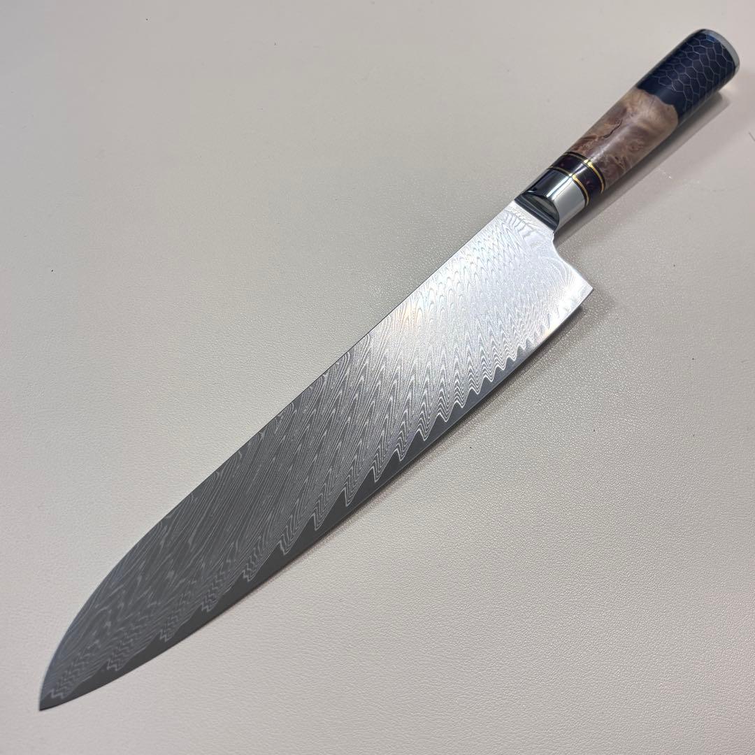 「新品」240mm ダマスカスシェフナイフ ダマスカス牛刀　切れ味抜群︔