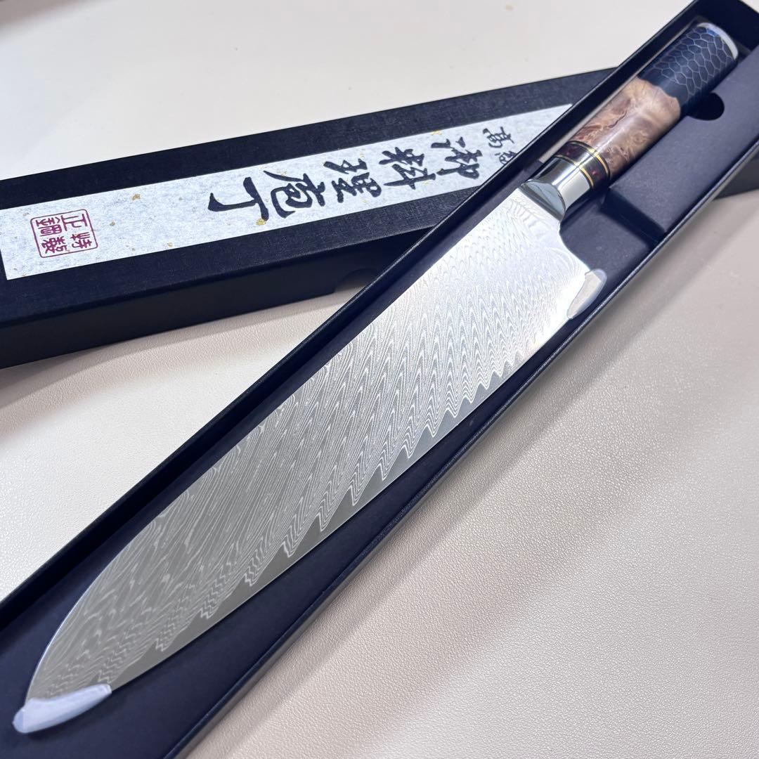 「新品」240mm ダマスカスシェフナイフ ダマスカス牛刀　切れ味抜群︔