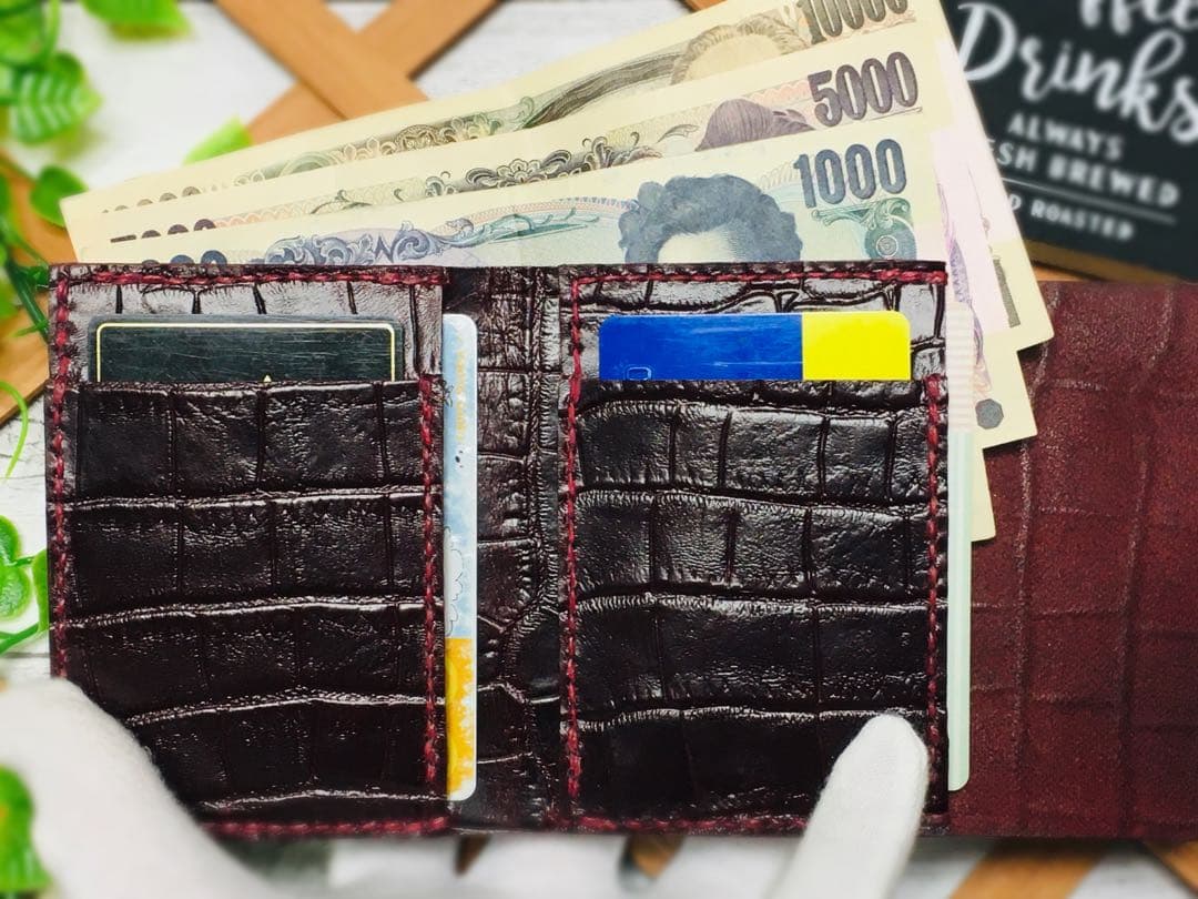 ❤【高級感×可愛い♪】大人オシャレながま口付き総本革ミニ財布♪ボルドークロコ柄